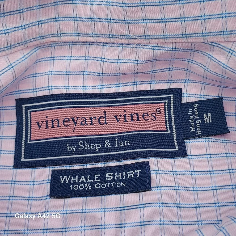 Vineyard‎ Vines Mens Whale Shirt Pink Blue Check Button Down Cotton Size M
